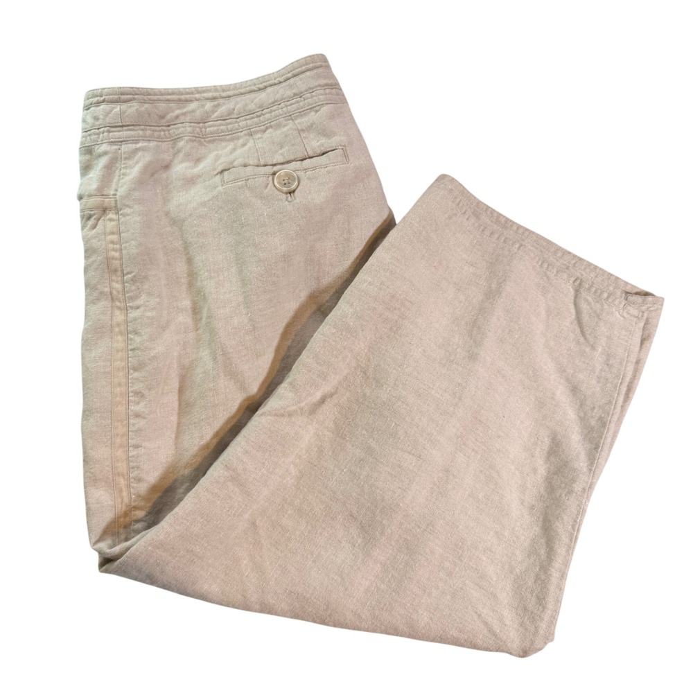 Relativity‎ 100% Linen Cropped Pants Womens 16 Beige Wide Leg Resortwear Casual